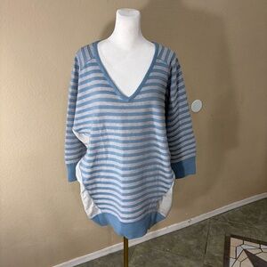 St John Yellow Label Womens Striped Sweater Silk &Wool Blue Sz L Quiet Luxury